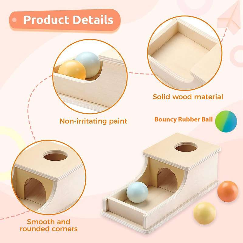 Toddler Wooden Object Permanence Box & 4 Balls- Educational Toy