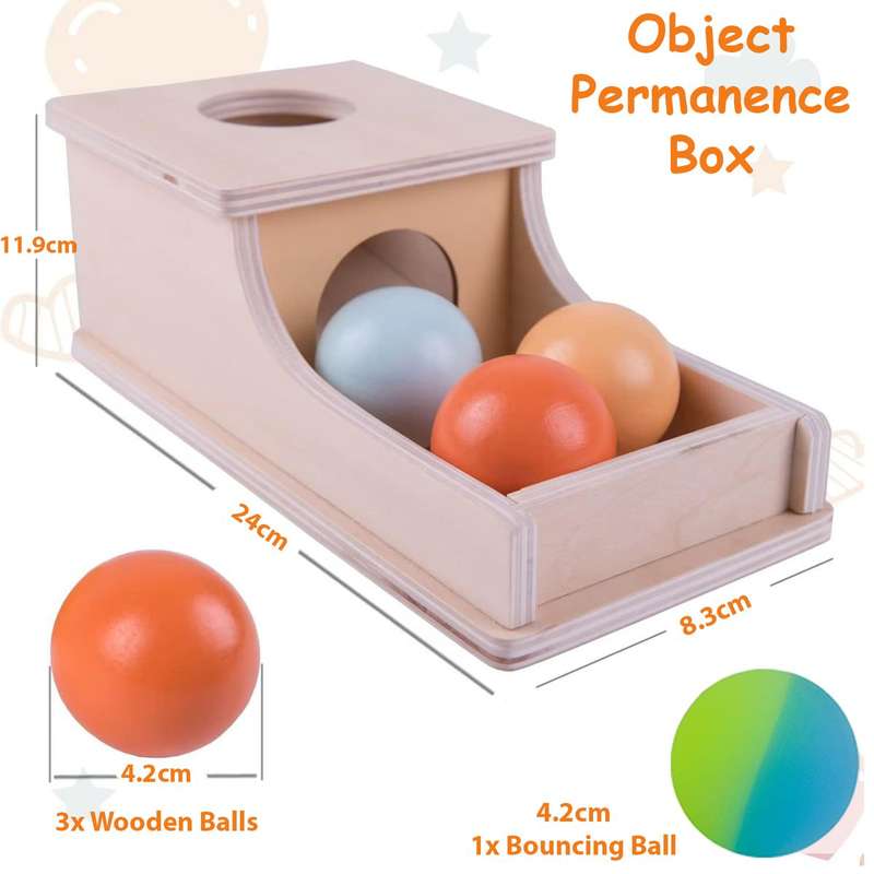 Toddler Wooden Object Permanence Box & 4 Balls- Educational Toy