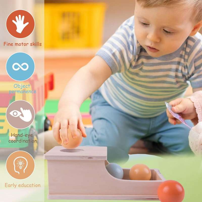 Toddler Wooden Object Permanence Box & 4 Balls- Educational Toy