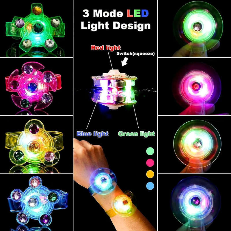 24 Pack LED Glow In The Dark Fidget Spinner Bracelets Party Favors Supplies