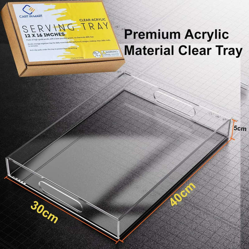 Large Acrylic Serving Tray With Handles - Table Countertop Organiser Decor Clear
