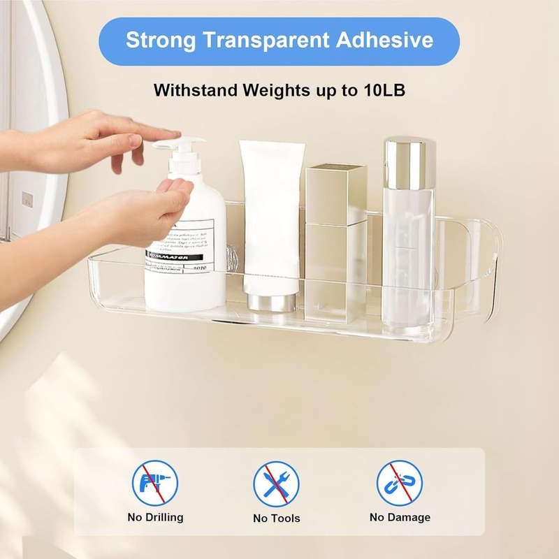 Large Clear Acrylic Shower Caddy No Drill Wall Mounted Adhesive Shelf