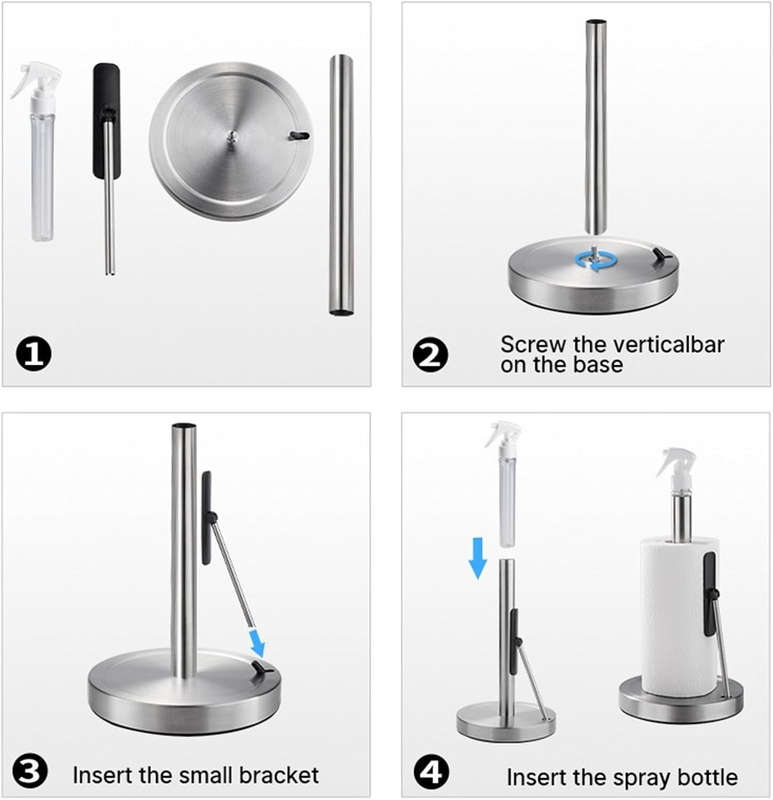 Kitchen Paper Towel Holder Stainless Steel With Sprayer,Arm & Weighted Base