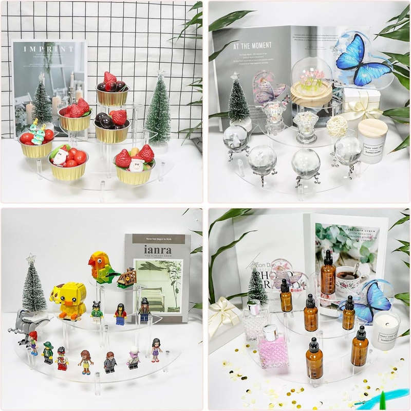 3 Tier Clear Acrylic Display Riser Stand Perfume Cupcake Organiser-Crescent - 2 Pack