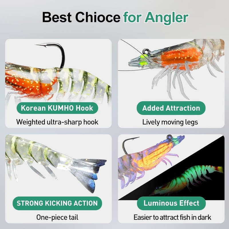 3 Pack Pre-Rigged Shrimp Fishing Lure Jigs For Fresh & Saltwater TPE Baits