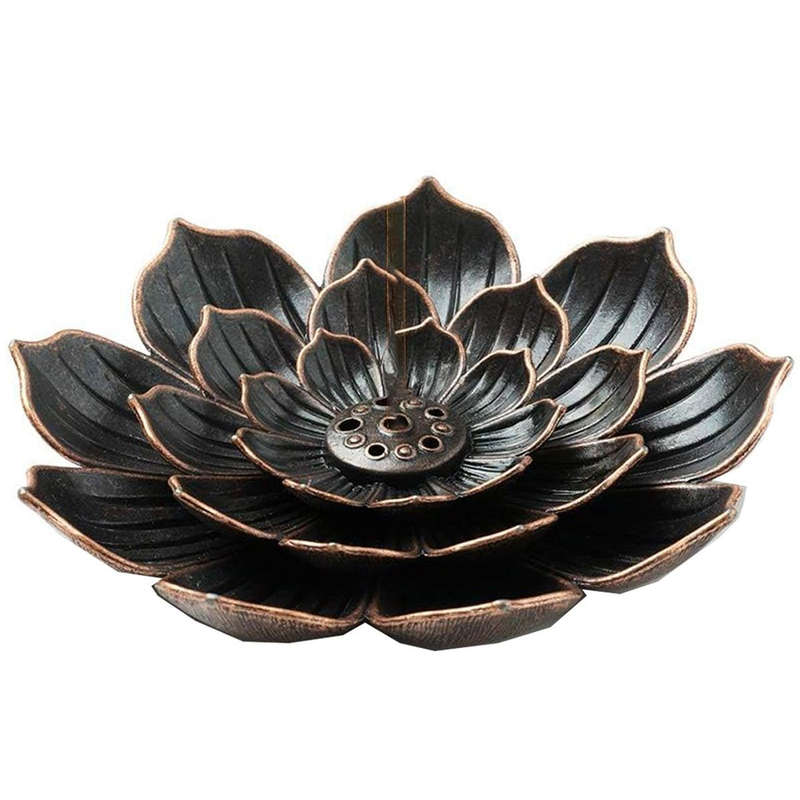 Brass Lotus Incense Holder For Sticks With Ash Catcher Anti-Ash Burner Gift
