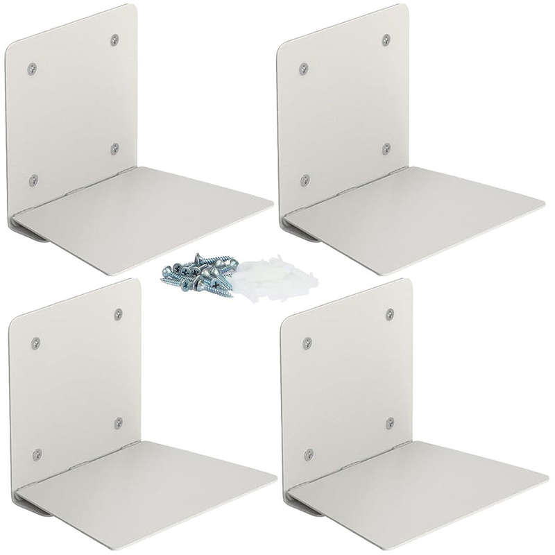 4 Pack Invisible Iron Floating Bookshelves Wall Mounted Hanging Shelf_White