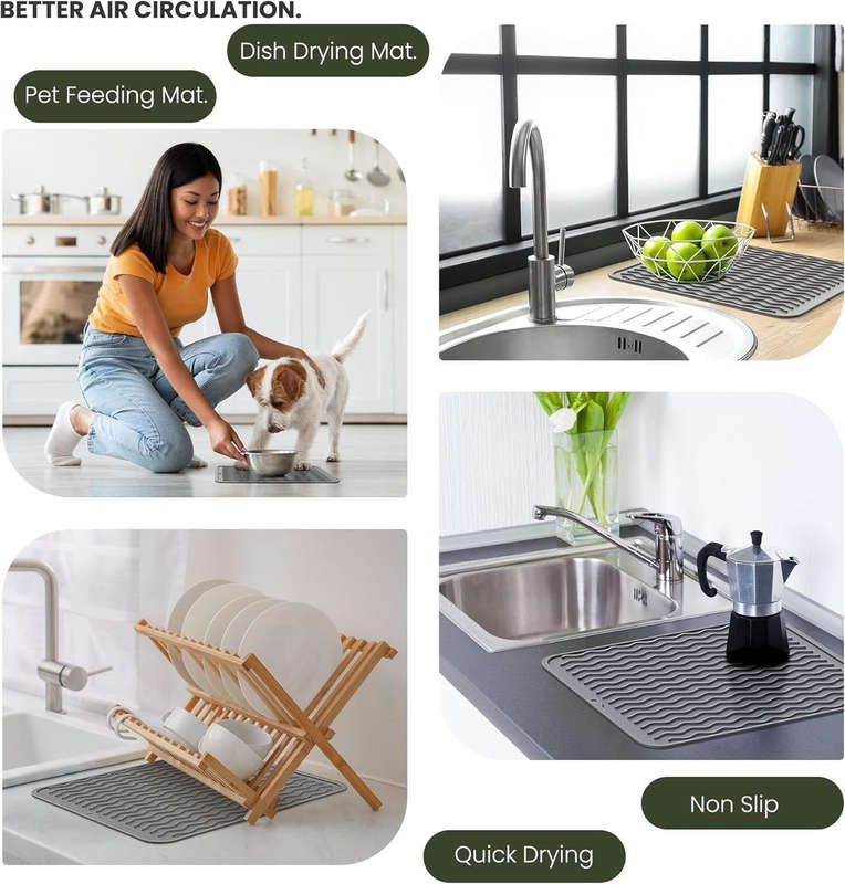 2 Pack Silicone Dish Drying Mat- Heat Resistant Multipurpose Liner-30x40cm