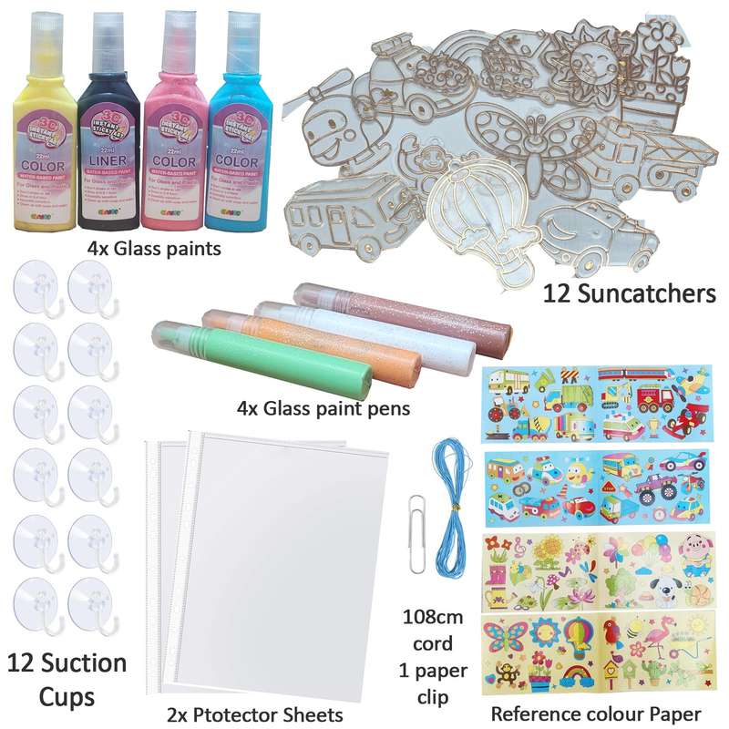 5 Create Your Own Window Art Kit With Suncatcher, Glass Paint, Paper, Suction