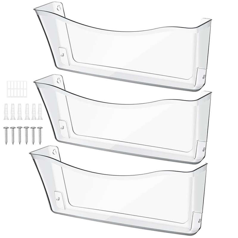 3 Pack Clear Acrylic Wall Mount Hanging File Organizer Holder Single Pocket