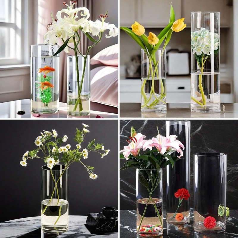 4-Pack Clear Cylindrical Glass Vases | Wedding Decor & Floating Candles |