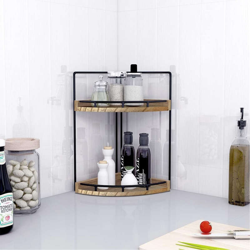 2-Tier Vanity Bathroom Counter Corner Shelf Organiser Kitchen Storage-Wood