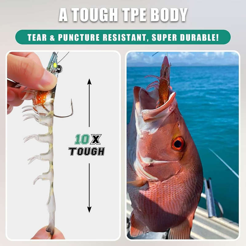 3 Pack Pre-Rigged Shrimp Fishing Lure Jigs For Fresh & Saltwater TPE Baits