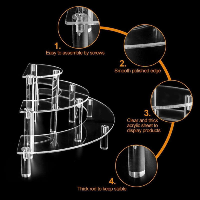 3 Tier Clear Acrylic Display Riser Stand Perfume Cupcake Organiser-Crescent - 2 Pack