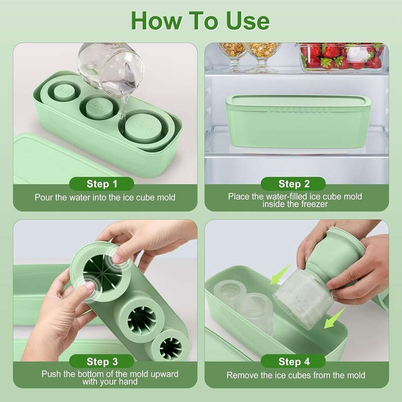 Silicone Ice Cube Tray For Tumbler Cup With Lid & Bin Mold Maker-Large