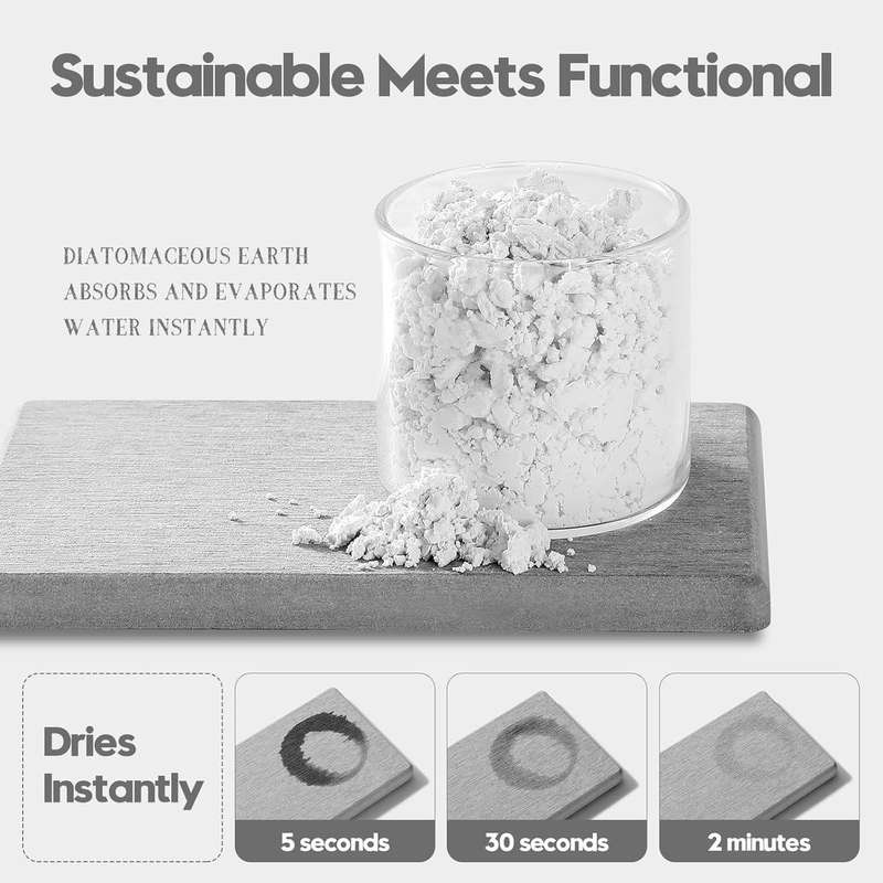 4 Pack Diatomite Coasters Water Absorbant Stone Trays For Bathroom/Kitchen Light Grey