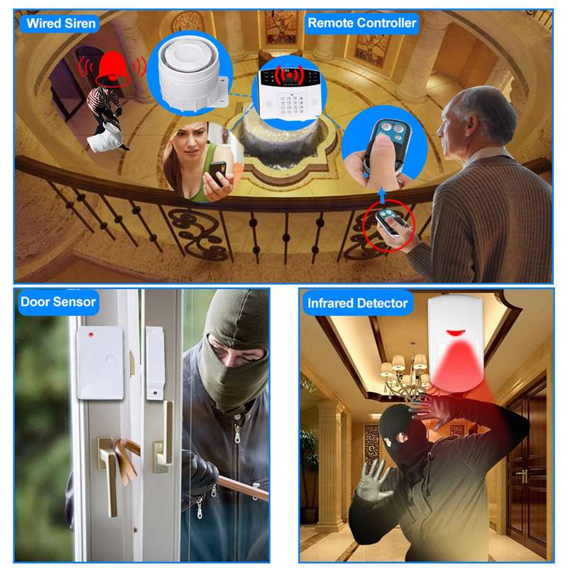 Wireless GSM SMS Home Burglar Security Alarm System Detector Sensor Kit Phone App Remote Cont