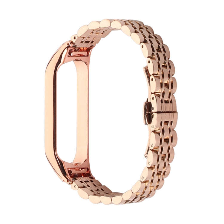 For Xiaomi Mi Band 6 / 5 Seven-beads Stainless Steel Watch Band(Rose Gold)