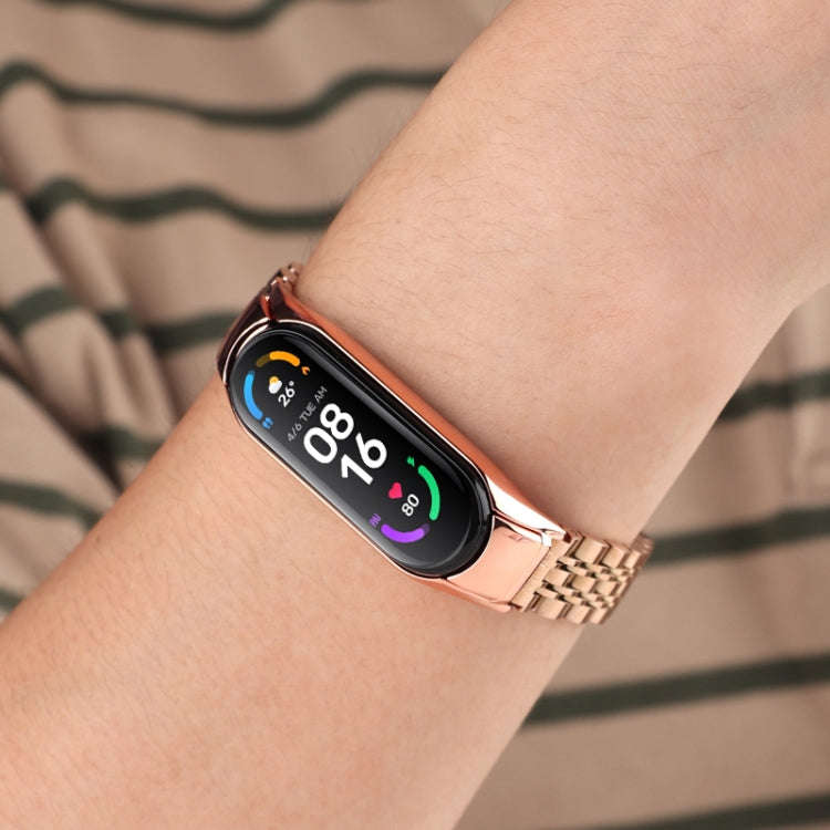 For Xiaomi Mi Band 6 / 5 Seven-beads Stainless Steel Watch Band(Rose Gold)
