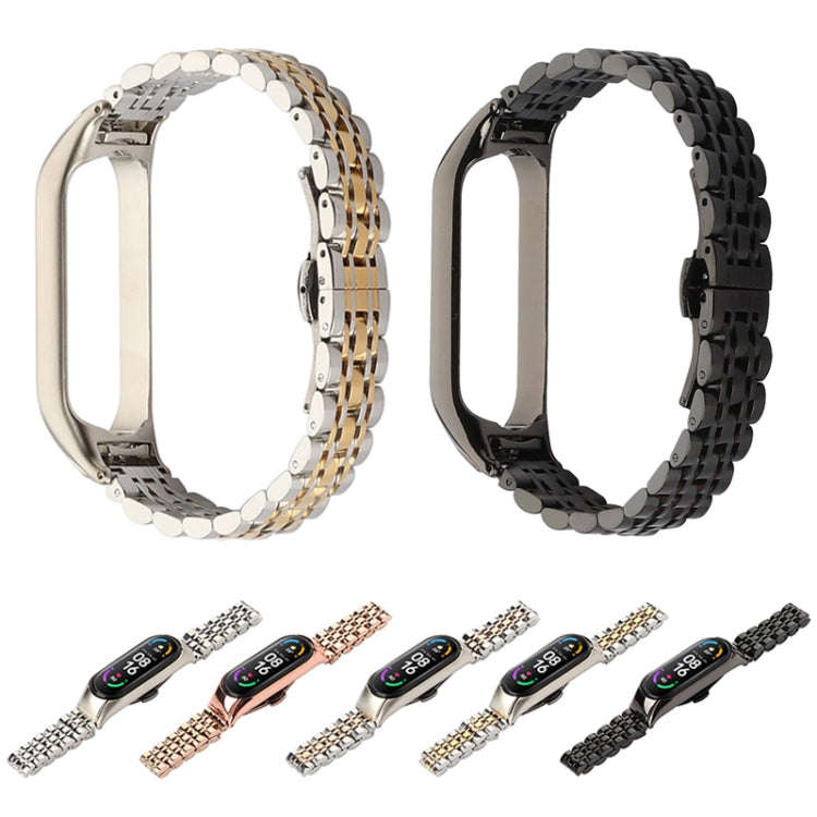 For Xiaomi Mi Band 6 / 5 Seven-beads Stainless Steel Watch Band(Rose Gold)