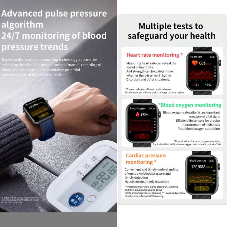 NX13 Smart Watch, 1.96 inch, BT Call / Heart Rate / Blood Pressure / Blood Oxygen(Black)