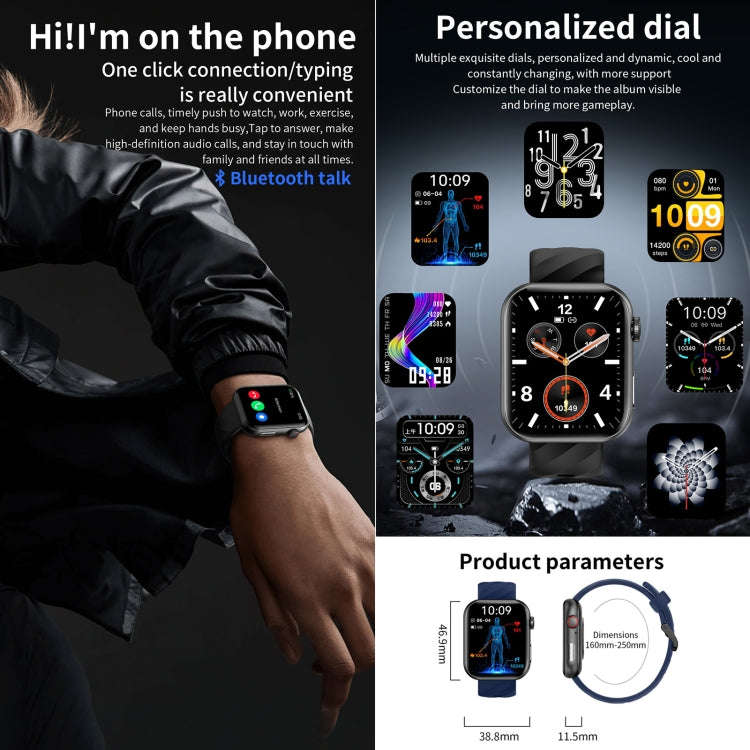 NX13 Smart Watch, 1.96 inch, BT Call / Heart Rate / Blood Pressure / Blood Oxygen(Black)