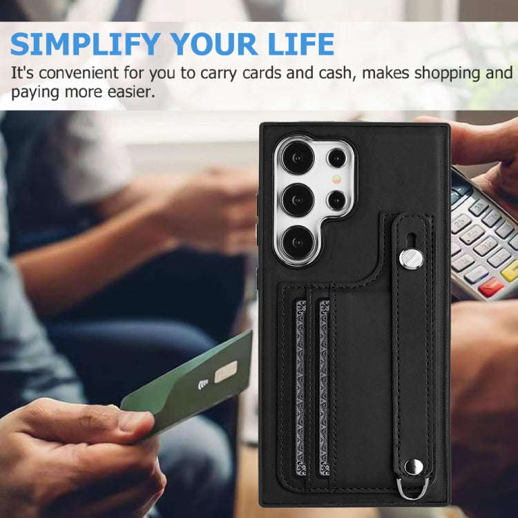 For Samsung Galaxy S24 Ultra 5G Shockproof Leather Phone Case with Wrist Strap(Black)