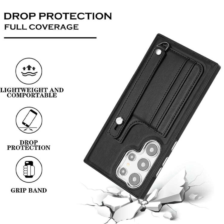 For Samsung Galaxy S24 Ultra 5G Shockproof Leather Phone Case with Wrist Strap(Black)