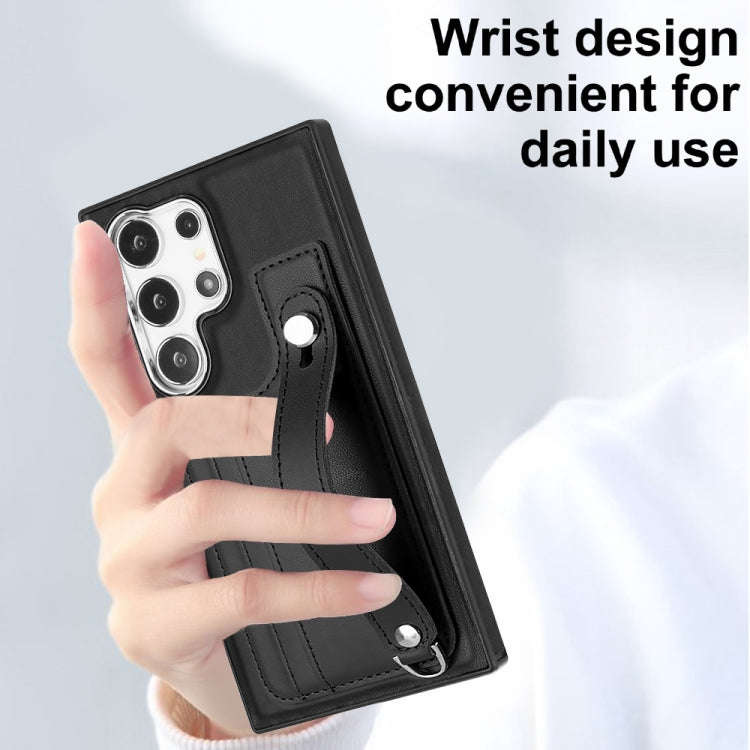 For Samsung Galaxy S24 Ultra 5G Shockproof Leather Phone Case with Wrist Strap(Black)