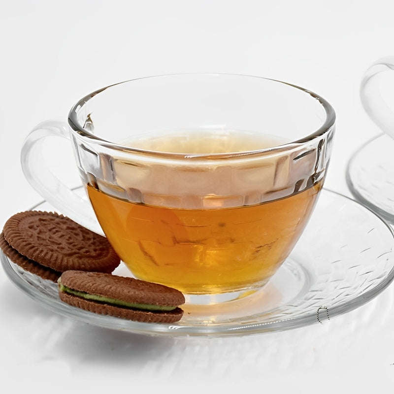 Glass Cup and Saucer Set - 12 Piece Elegant Diamond Pattern Glass Cup and Saucer Set