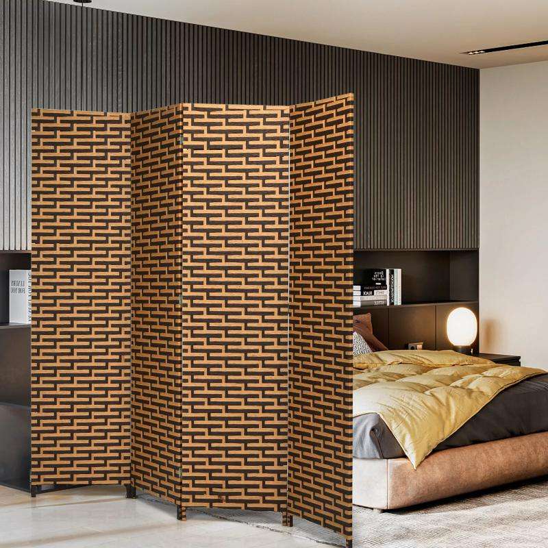 Partition Room Divider - 4 Panel Folding Room Divider Weave Fiber Privacy Partition Screen