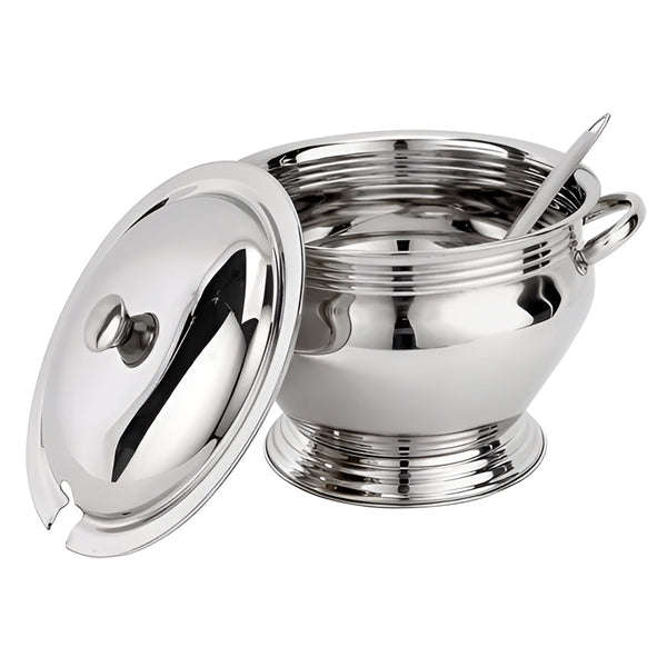 Soup Tureen - 28cm Stainless Steel Soup Tureen with Lid and Serving Ladle