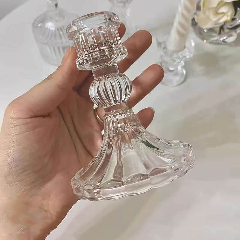 2 Pack Clear Decorative Glass Candlestick Holders