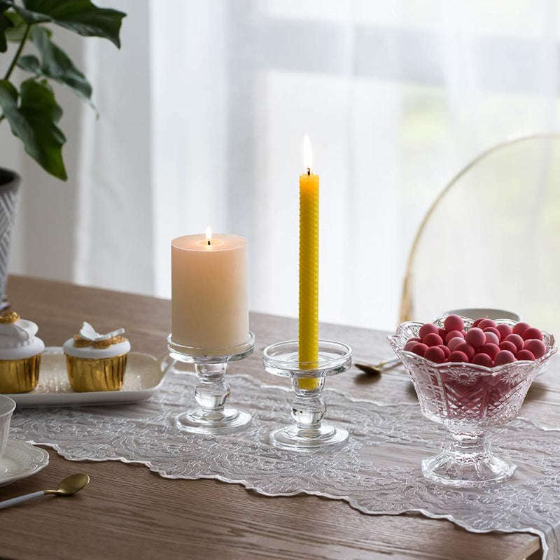 2 Pack Clear Decorative Glass Taper Candlestick Holders