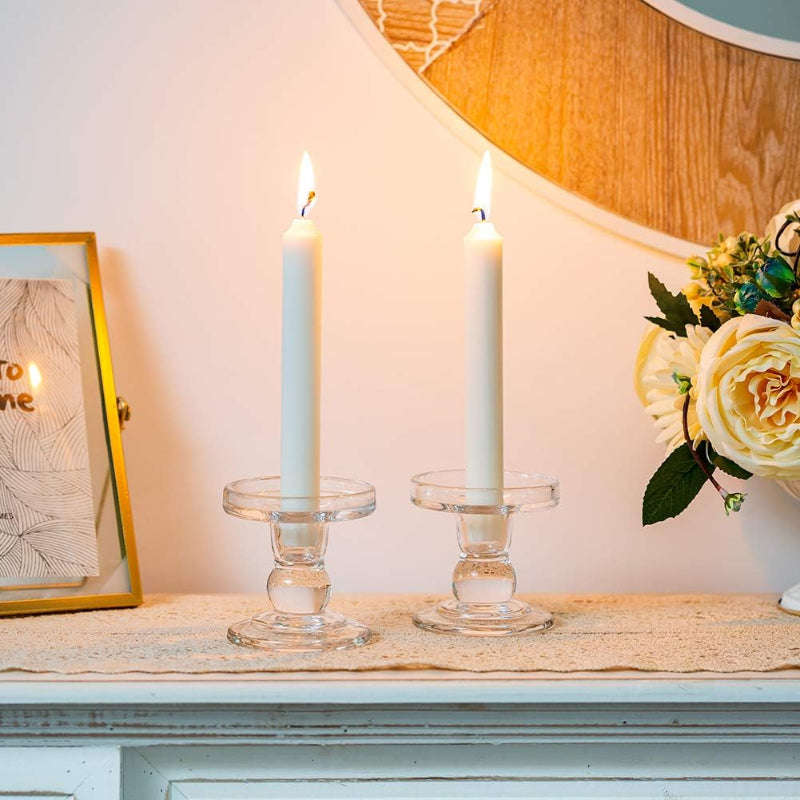 2 Pack Clear Decorative Glass Taper Candlestick Holders