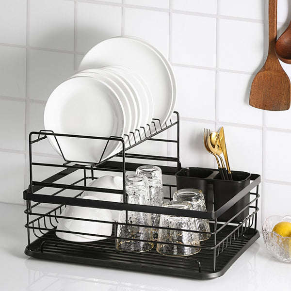 Dish Drainer - 2 Tier Kitchen Dish Drainer with Utensil Holder