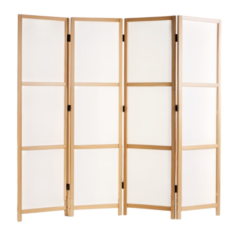 Partition Room Divider - White 4-Panel Correx Board Folding Privacy Screen Room Divider with Wood...