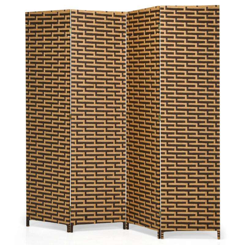 Partition Room Divider - 4 Panel Folding Room Divider Weave Fiber Privacy Partition Screen