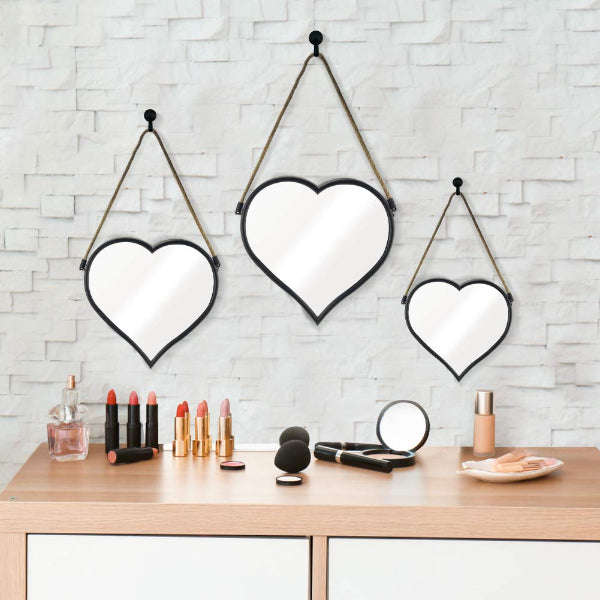 Wall Mirror Set - 3 Piece Heart Shaped Decorative Hanging Mirror Set