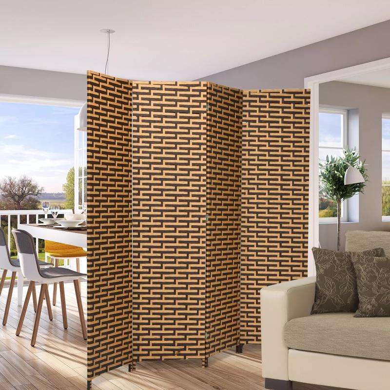 Partition Room Divider - 4 Panel Folding Room Divider Weave Fiber Privacy Partition Screen