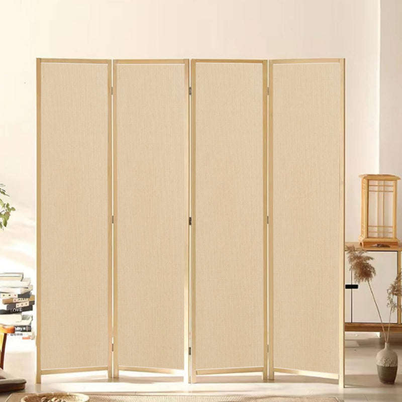 Partition Room Divider - 4-Panel Canvas Folding Privacy Screen Room Divider with Solid Wooden Frame