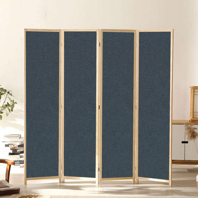 Partition Room Divider - 4-Panel Canvas Folding Privacy Screen Room Divider with Solid Smooth Woo...