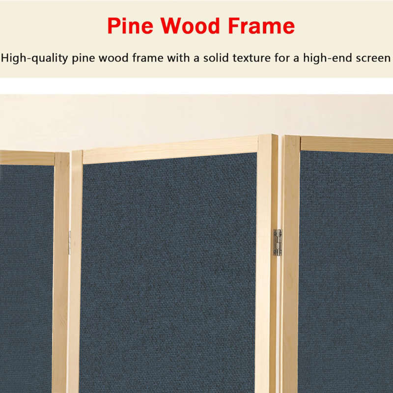 Partition Room Divider - 4-Panel Canvas Folding Privacy Screen Room Divider with Solid Smooth Woo...