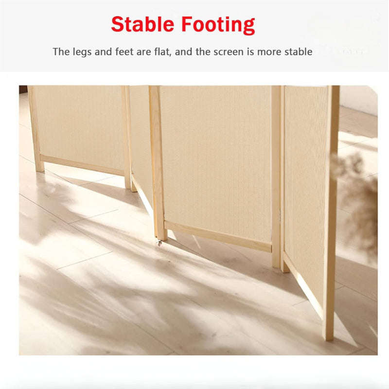 Partition Room Divider - 4-Panel Canvas Folding Privacy Screen Room Divider with Solid Wooden Frame