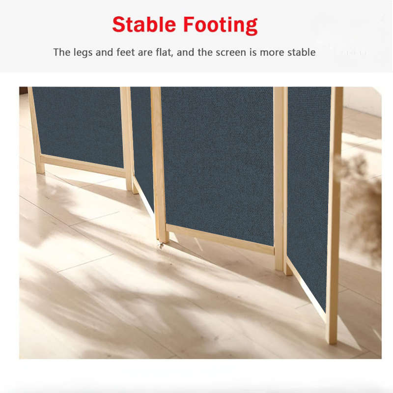 Partition Room Divider - 4-Panel Canvas Folding Privacy Screen Room Divider with Solid Smooth Woo...