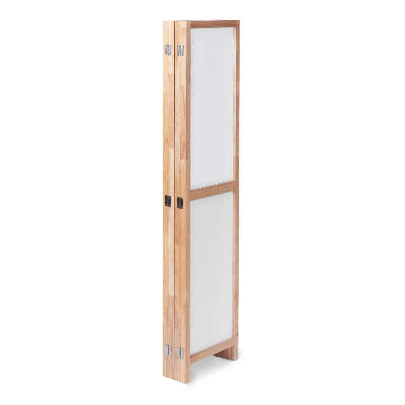 Partition Room Divider - White 4-Panel PVC Board Folding Privacy Screen Room Divider with Wooden ...