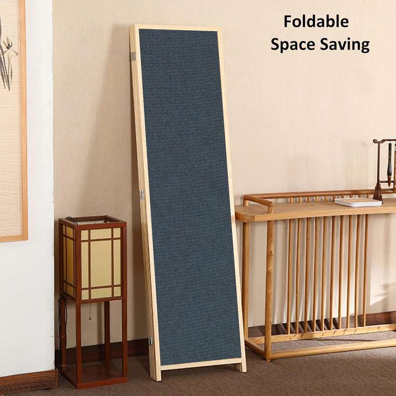 Partition Room Divider - 4-Panel Canvas Folding Privacy Screen Room Divider with Solid Smooth Woo...
