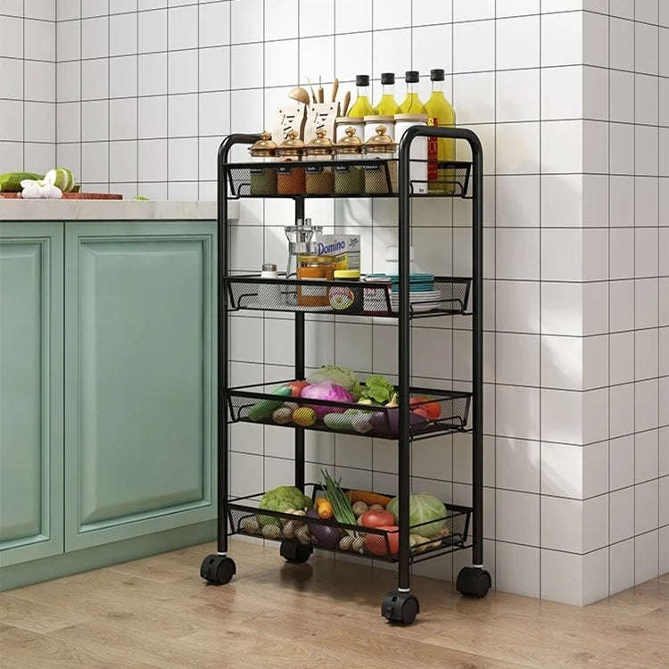 Metal Mesh Utility Cart - 4-Tier Metal Storage Rolling Mesh Utility Trolley Cart with Wheels