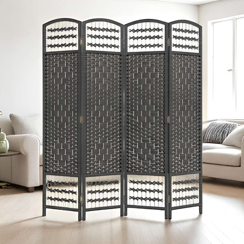 Partition Room Divider - 4 Panel Natural Fiber Weaved Folding Room Screen Divider