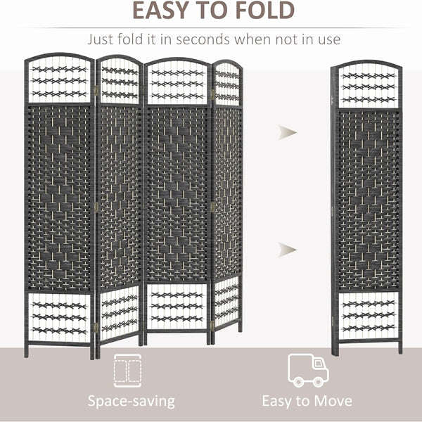 Partition Room Divider - 4 Panel Natural Fiber Weaved Folding Room Screen Divider